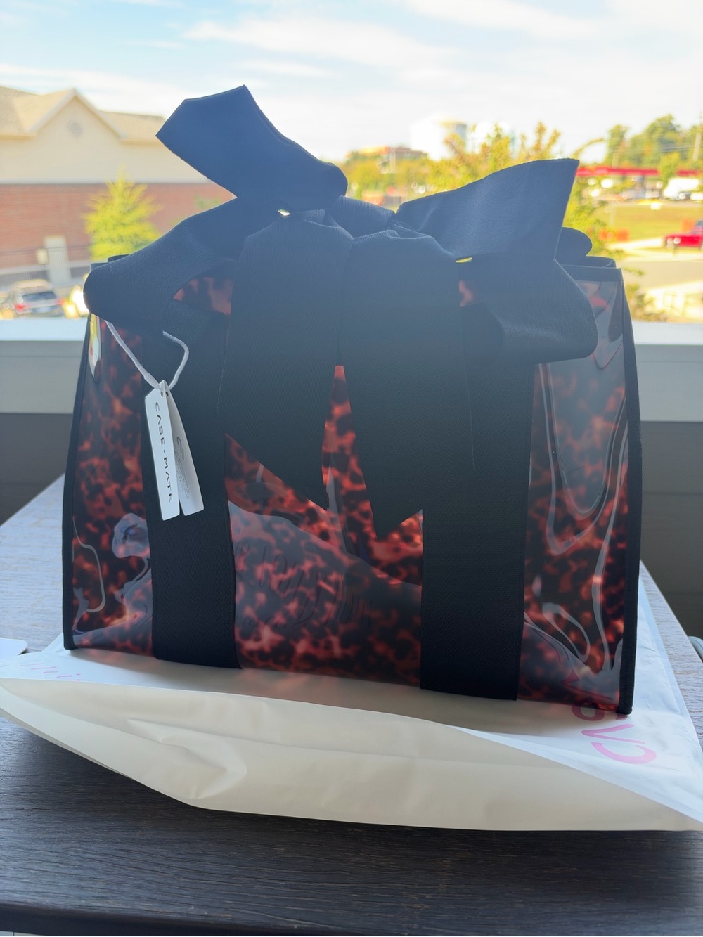 case-mate Tortoiseshell-Patterned Clear Tote with Black Ribbon